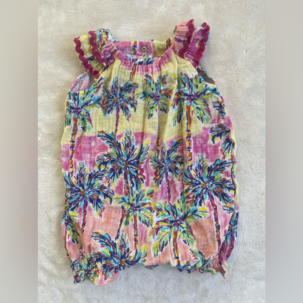 Pippa & Julie Dyed Palm Tree Print Cotton Romper 3-6 months